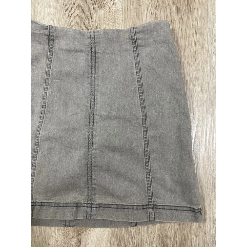 Free People Modern Femme Mini Skirt Womens 6 Gray Stretch Denim A Line